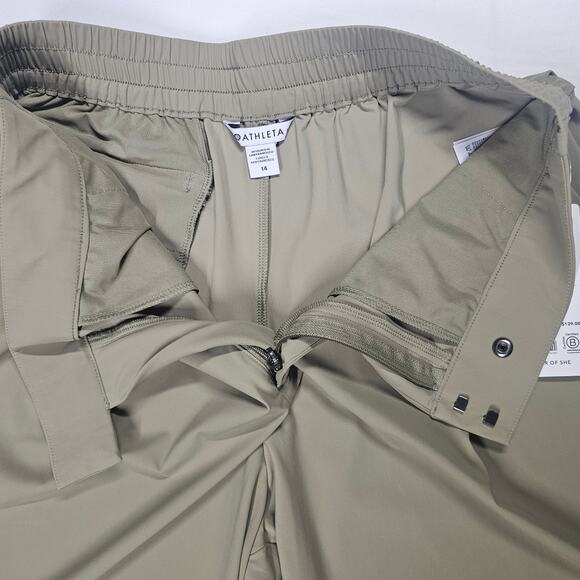 Athleta Pinnacle High Rise Trouser Khaki Wide Leg Flare Pants Women's 14 - Picture 11 of 13